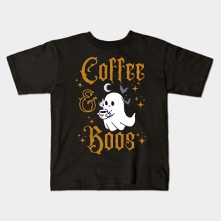 Coffee and Boos Funny Halloween Ghost with Coffee Kids T-Shirt